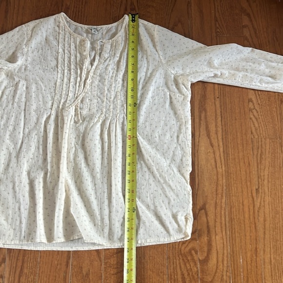 LL Bean Cream Floral Peasant Pleated Bib Tie Collar Blouse Long sleeve Cotton L - Picture 11 of 13